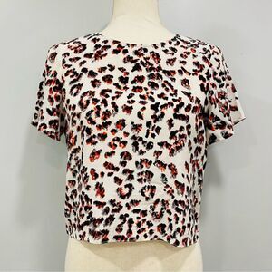 PARKER XS 100% Silk Colorful Animal Print Short Cropped Boxy Blouse Festival Top